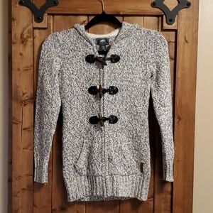 Roots Kids Black White Fleck Cotton Blend Zip Up Hooded Sweater Size M 7…